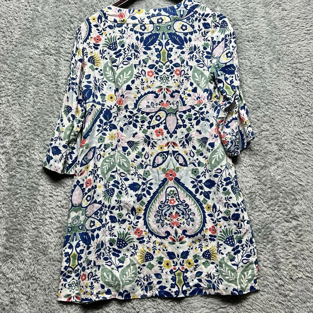 Boden Dress Womens Petite 8P Floral Paisley Jessa Linen Tunic 3/4 Sleeve V Neck - Picture 6 of 12